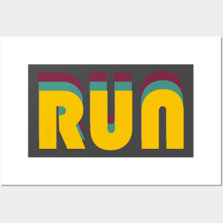 Run - inspirational retro text design - motivation (yellow on grey) Posters and Art